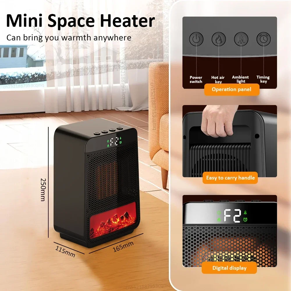 Hot Air Blower Electric Heater Heating Fans 1500W PTC Space Heater for Room Desktop Portable Fan for Home Office