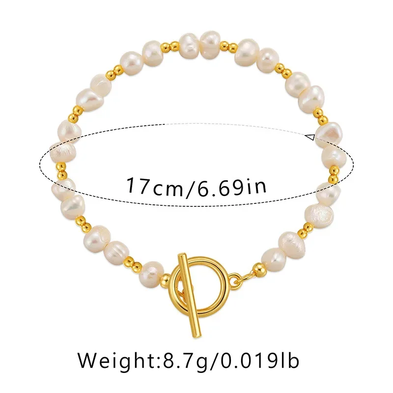 Bohemian Irregular Natural Freshwater Pearls Bracelet for Women Girls Boho Stainless Steel Rust Proof Bangle Party Jewelry Gifts
