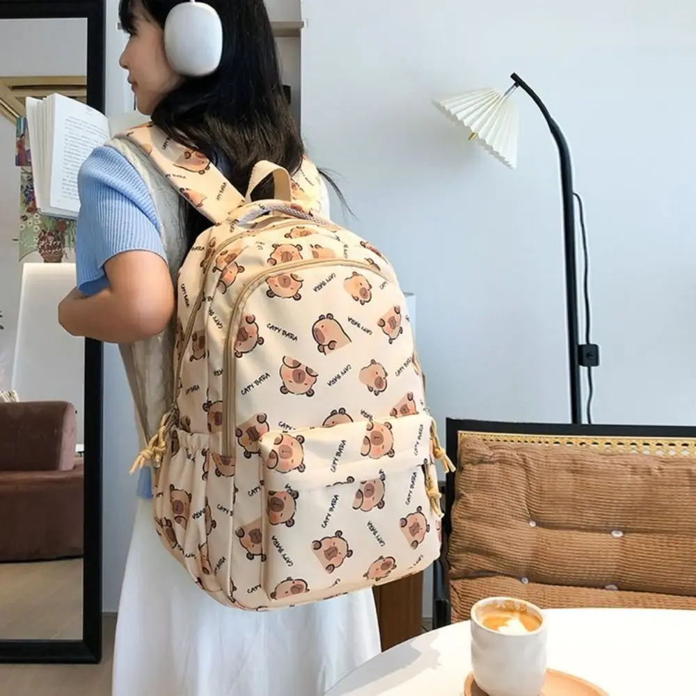 Portable Large Capacity Capybara Backpack Animal Korean Style Capibara Shoulder Bag Zipper Printed Cartoon School Bag Outdoor
