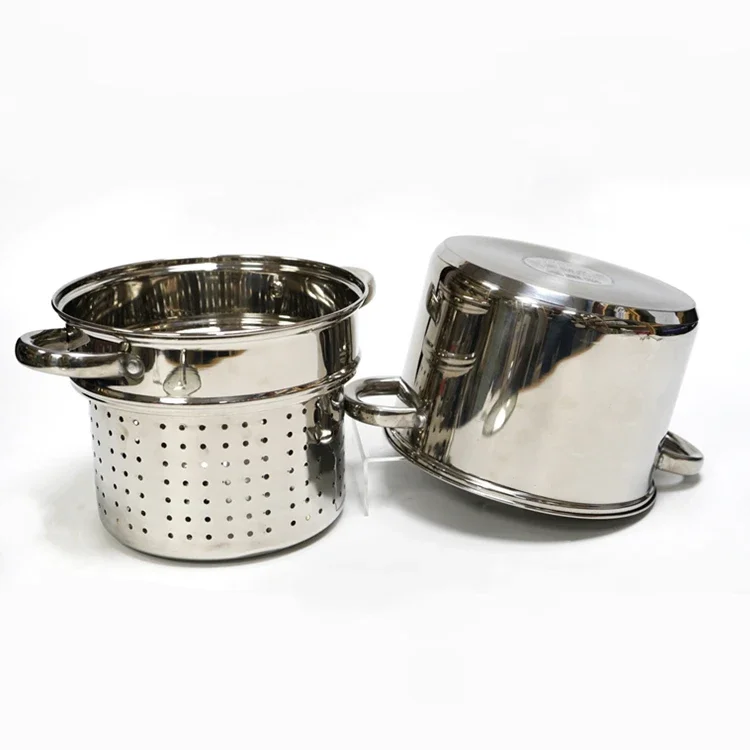 Italy Style Stainless Steel Pasta Cooking Pot Set With Strainer For Pasta Steamer With Glass Lid
