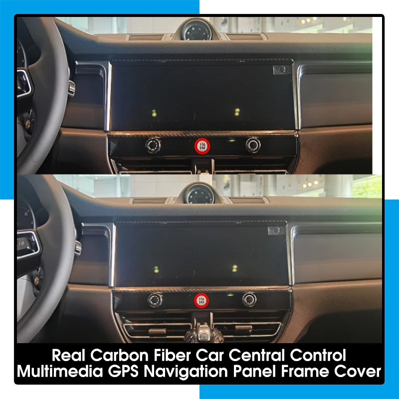 

Real Carbon Fiber Car Central Control Multimedia GPS Navigation Panel Frame Cover Trim Strips For Porsche Macan Auto Accessories