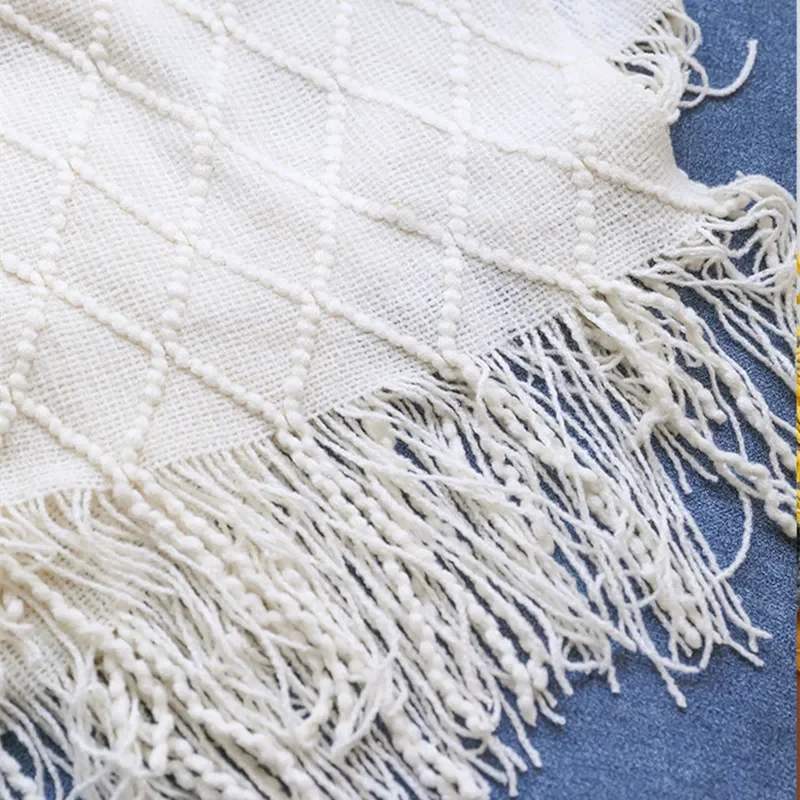 Green Knitted Throw Blanket for Beds with Tassel Gray Blue Solid Textured Plaid Sofa Cover Nordic Bed End Decor Soft Nap Blanket 5