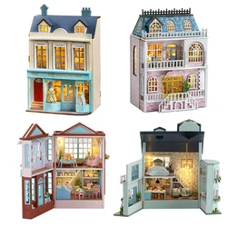 New DIY Wooden Miniature Building Kit Doll Houses with Furniture Dessert Shop Casa Dollhouse Handmade Toys for Girls Xmas Gifts