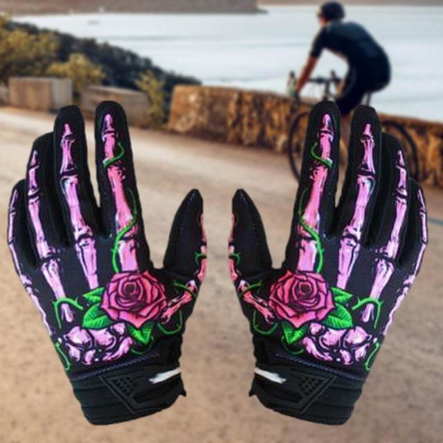 Bike Gloves Skeleton Finger Pattern Breathable Riding Gloves