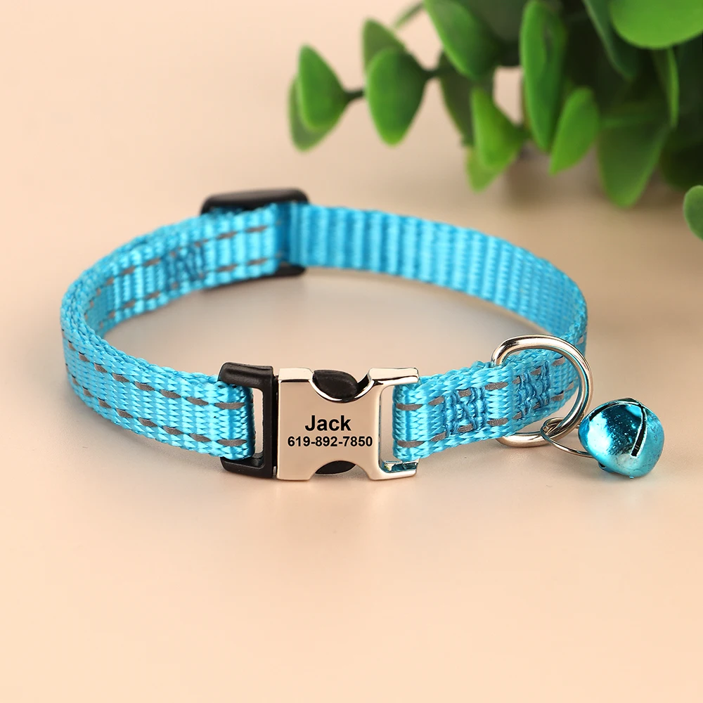 Engraved reflective personalized cat collar with bell – customizable with your message