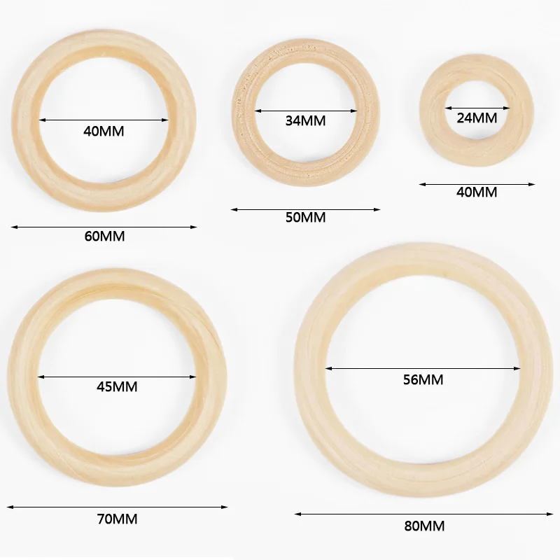 Natural Wooden Rings Beads Unfinished Wood Hoops Baby Teether Circle Macrame DIY Crafts Gift Jewelry Making Ornament Accessories
