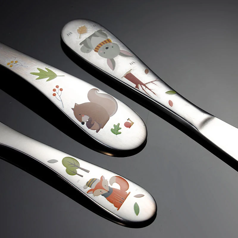 1/4pcs Stainless Steel Kids Cutlery Cartoon Pattern Carving Child Tableware Cute Spoon Fork Set Baby Flatware Feeding