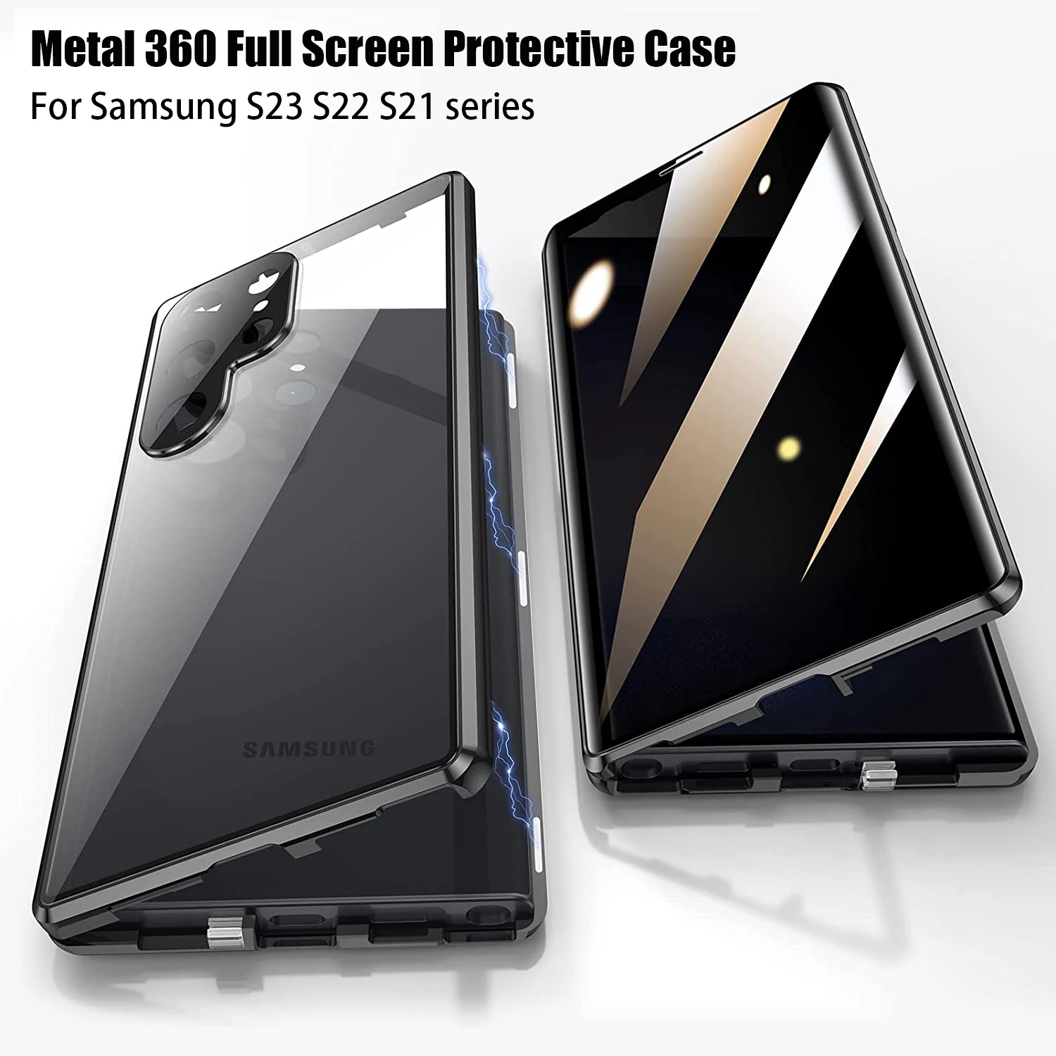 

For Samsung Galaxy S24 S22 S21 S23 Ultra Case Metal Aluminium Alloy 360° Full Screen Protection Magnetic Adsorption Glass Cover