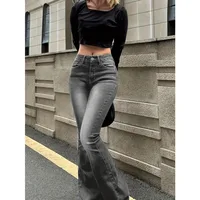 Womens Stretch Jeans Gray Slim Fit Bootcut Flare Trousers Simple Design Versatile Fashion Trendy Jeans Women's Pants - Image 2