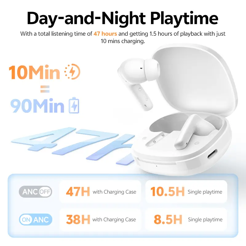 QCY T13 Pro HT23 Adaptive ANC Wireless Earbuds 13mm Drivers Powerful Bass 50dB Hybrid ANC Bluetooth 6.0 Earphones 6 Mics ENC 47H - Image 4