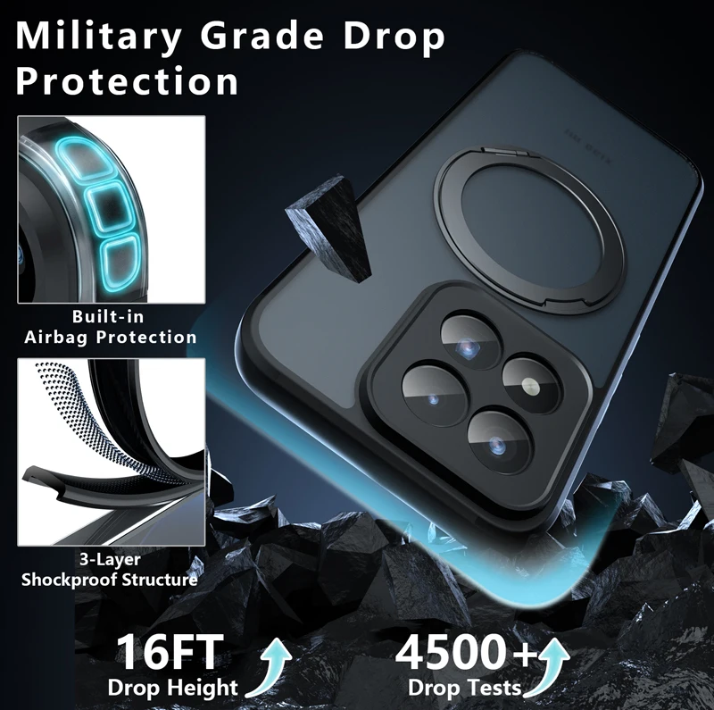 Enhanced Magnetic Shockproof Matte Phone Case with Rotating Ring Bracket – ELVEV Design