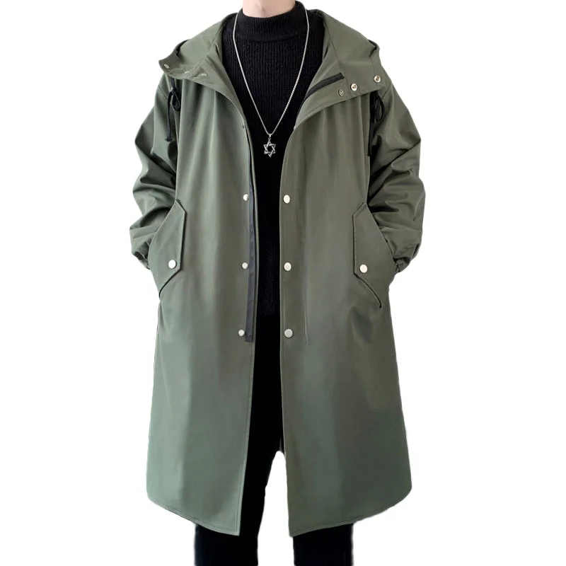

VERSMA British Style Long Hooded Military Jacket Coat Male Autumn Loose German Windbreaker Green Trench Coat Men Dropshipping