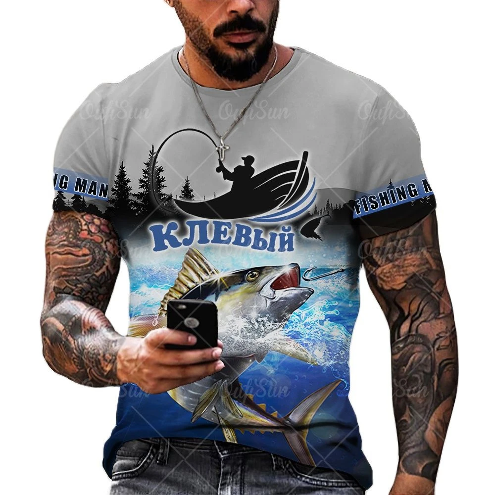 

Outdoor Fishing 3D Print T-shirts Men Short Sleeve Harajuku Streetwear Streetwear Trend O-Neck Comfortable Loose T-shirt