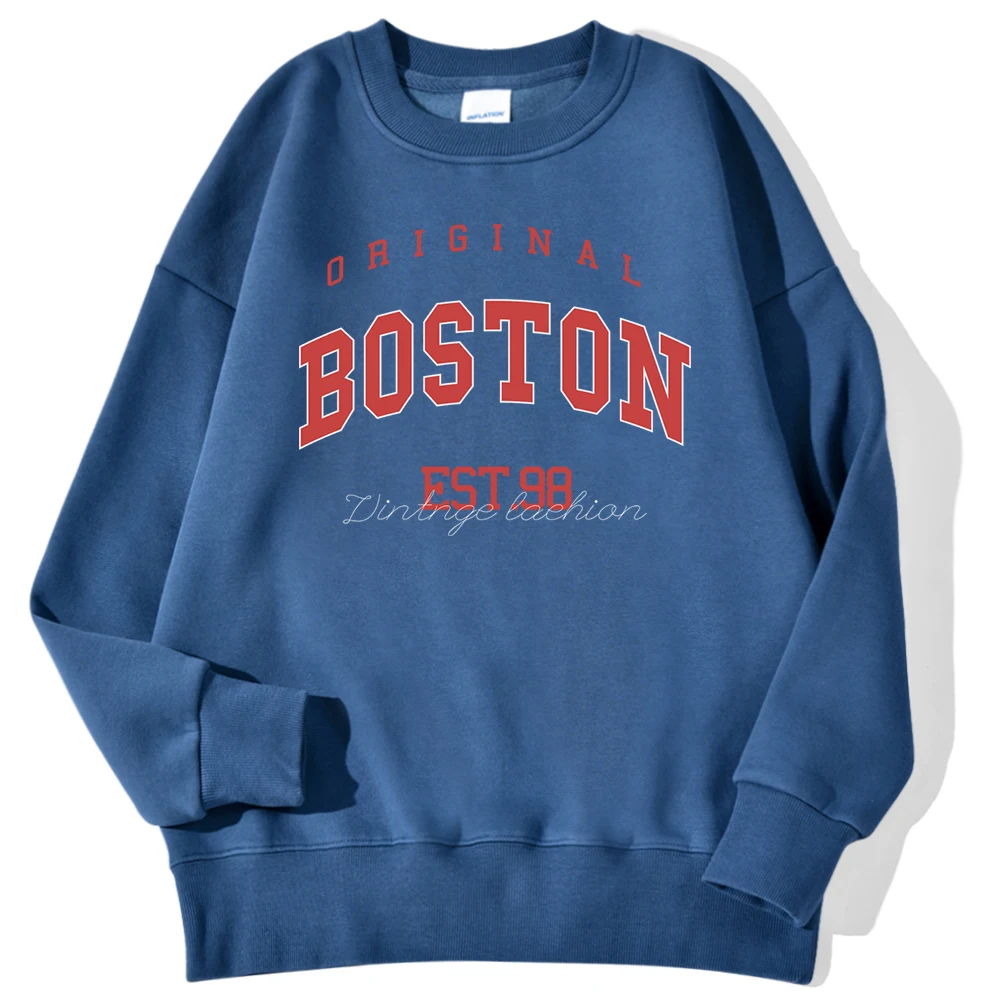 Original Boston Est.98 Street Letter Print Sweatshirt For