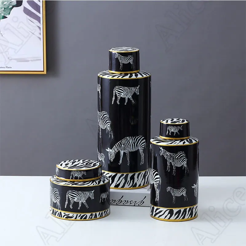 

Modern Creative Zebra Jars with Lid New Chinese Style Living Room Decoration TV Cabinet Desktop Decorate Jar Home Decor Vase