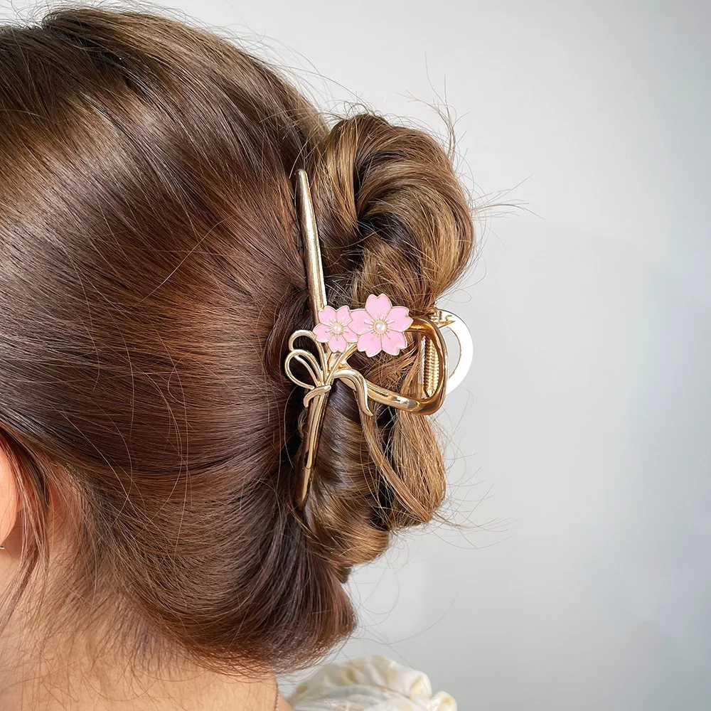 

Women pink sakura Hair Claw Girls Clamps Fashion Metal Hair Crab Hair Clips Headband Hairpin Fashion Hair Accessories