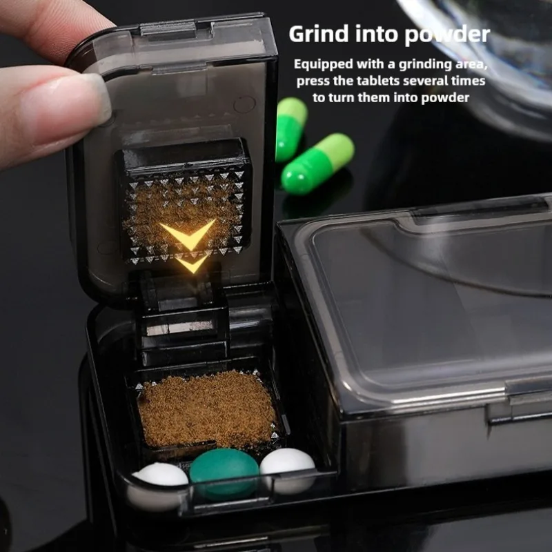 Multi Functional Medicine Box Cutting Device 3 in 1 Pill Case with 3 Compartments for Large Capacity Medicine Box Grinding