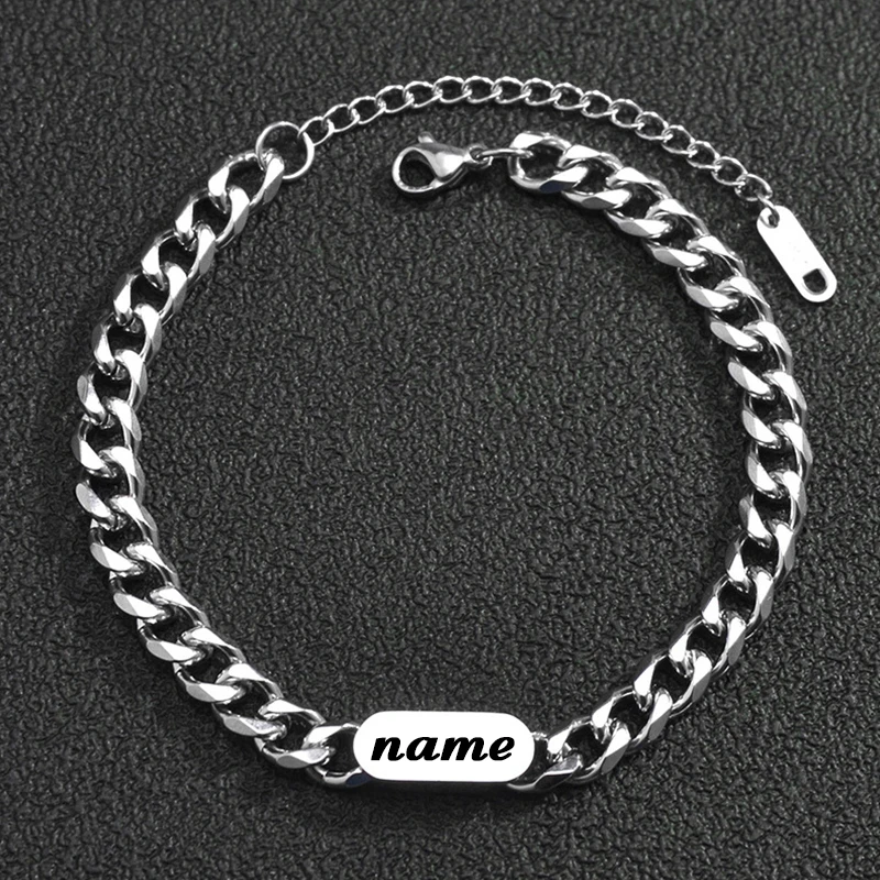 

NUOBING Personalised Name Bar Bracelet Classic Stainless Steel Engraved Custom Date Bracelets On Hand Women Couple Men Jewelry