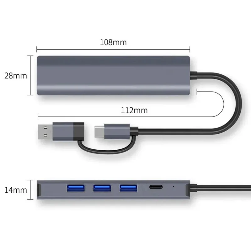 맥북 프로용 USB C 허브 USB-C USB-A 멀티포트 어댑터, USB 3.0, 데이터 전송 기가비트 이더넷, RJ45 도킹 스테이션