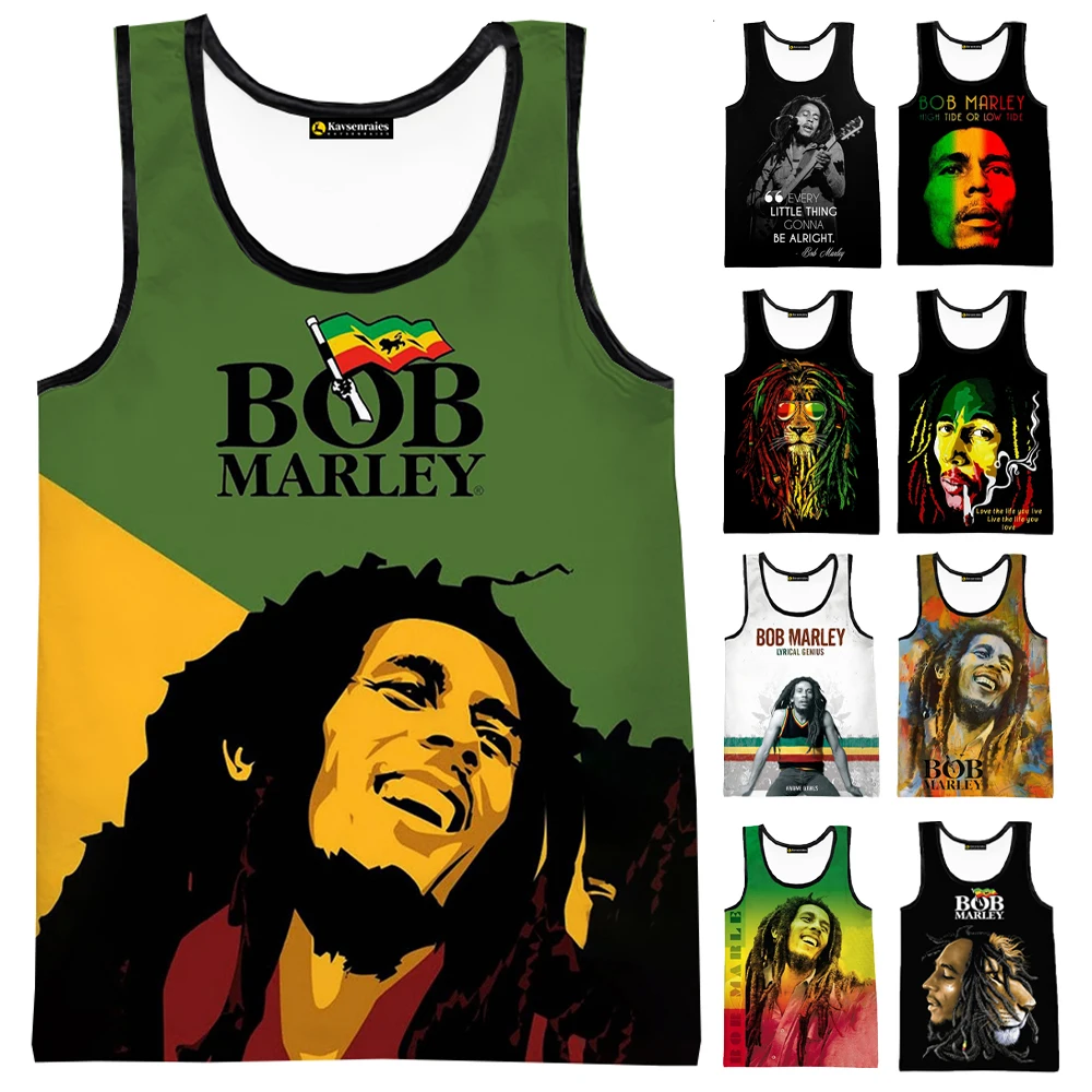 2023 moda piosenkarka Bob Marley kamizelka Unisex Fitness mężczyźni podkoszulki bez rękawów śmieszne podkoszulek Cosplay czarny Reggae muzyka koszula