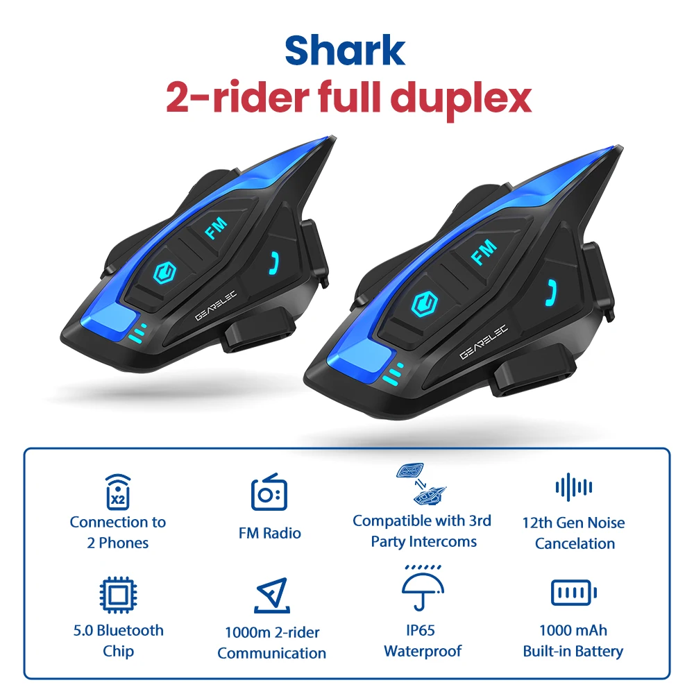 Intercomunicador para casco de motocicleta Shark Pro BT 5,1 Full Duplex con de ruido DSP CVC 8 Riders 2KM interfono comunicador _ - AliExpress