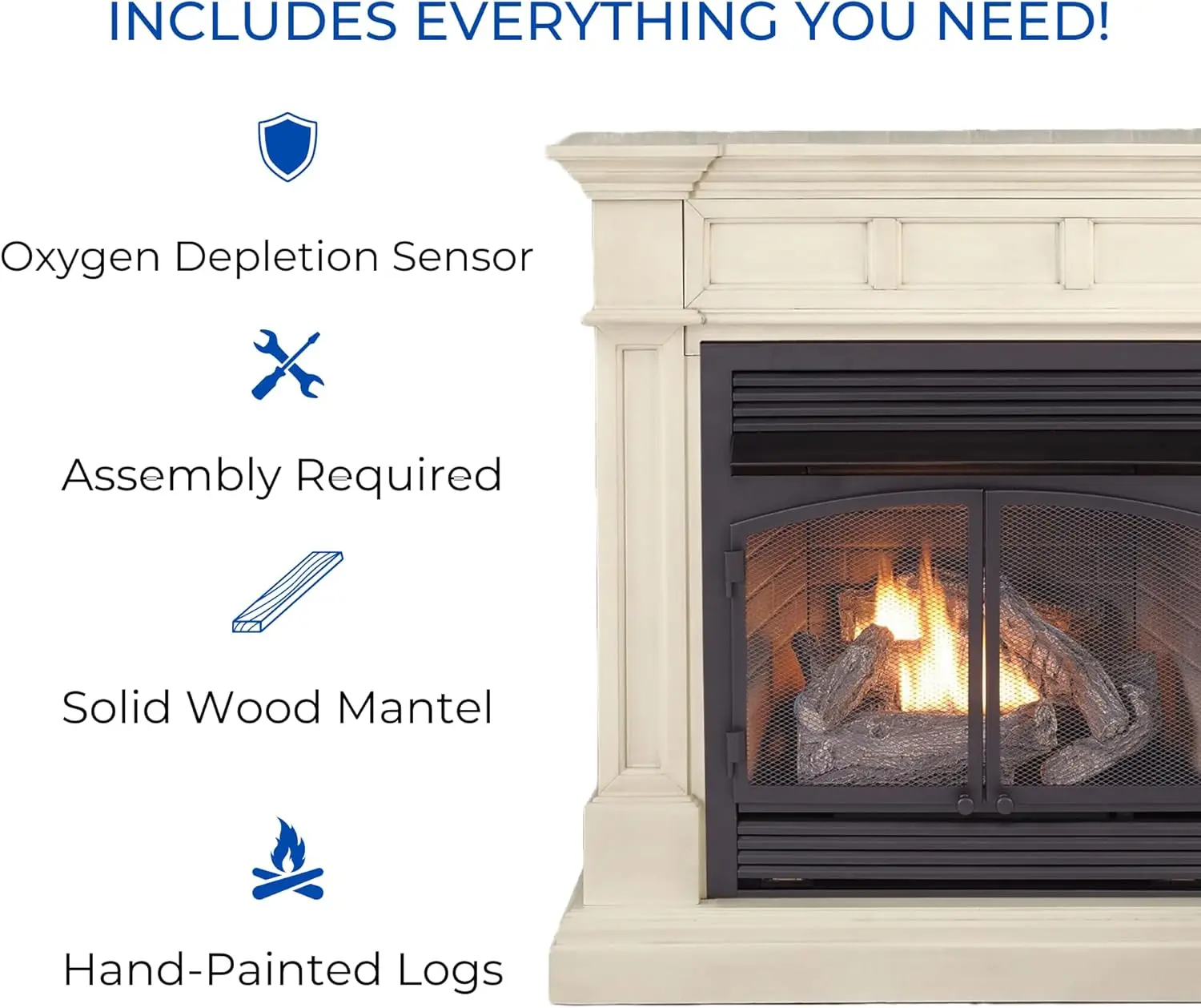 Dual Fuel Ventless Gas Fireplace System Mantle Remote Control 6 Fire Logs Use with Natural Gas or Liquid Propane 32000 BTU 5