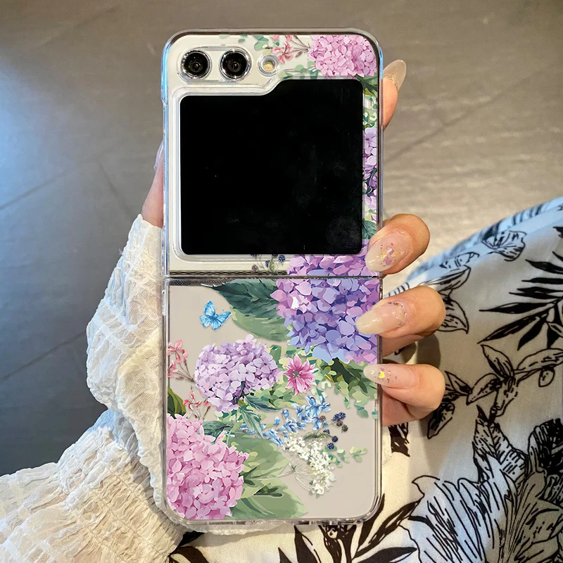 Purple Floral Transparent Folding Phone Case Cover