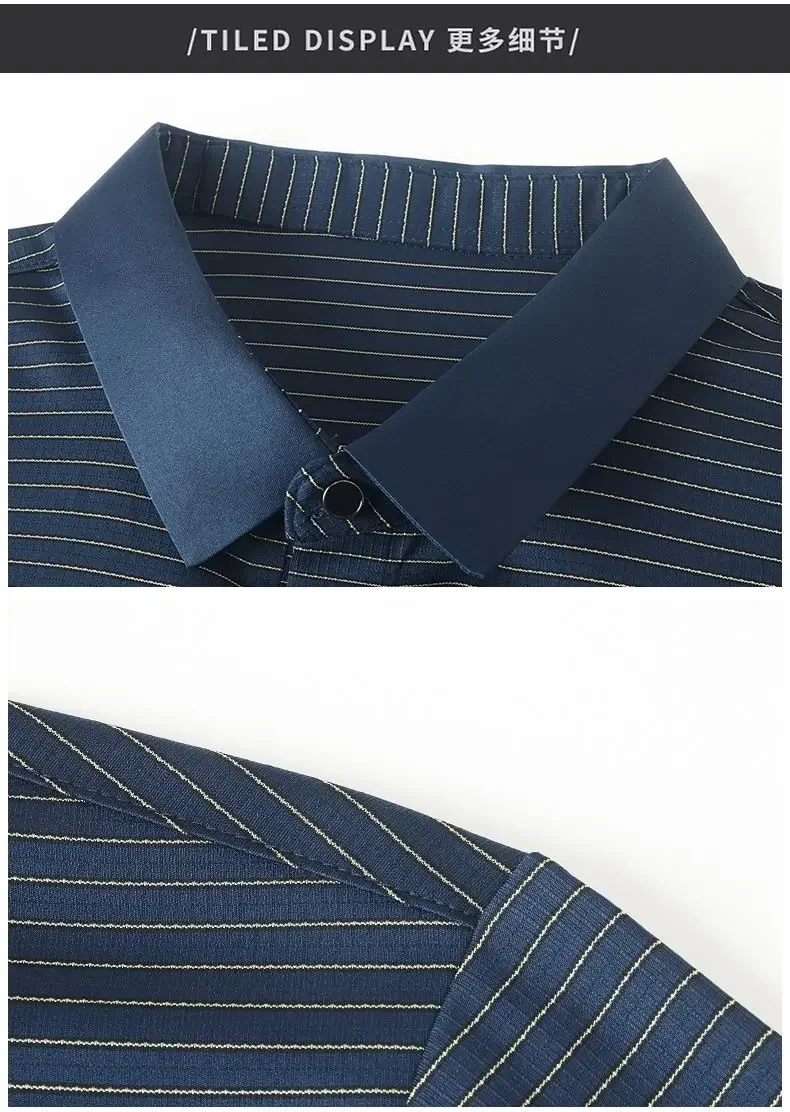 Dad's Top Summer Ice Silk Men's Thin Versatile Breathable Striped POLO Shirt Dad's Casual Short-sleeved Top 22 S0894152515574491a24032bd66b86b351