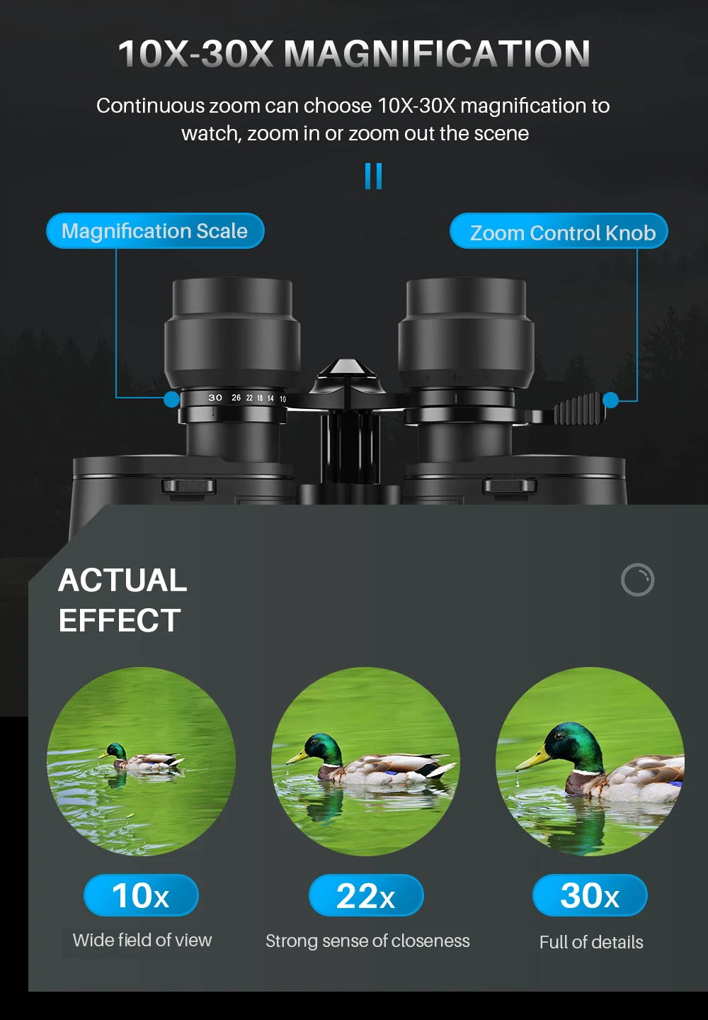 APEXEL 10-30X50 Super Zoom Fernglas High Definition Teleskop BAK4 Leistungsstarkes Outdoor-Fernglas zum Angeln Wandern – Detail 2