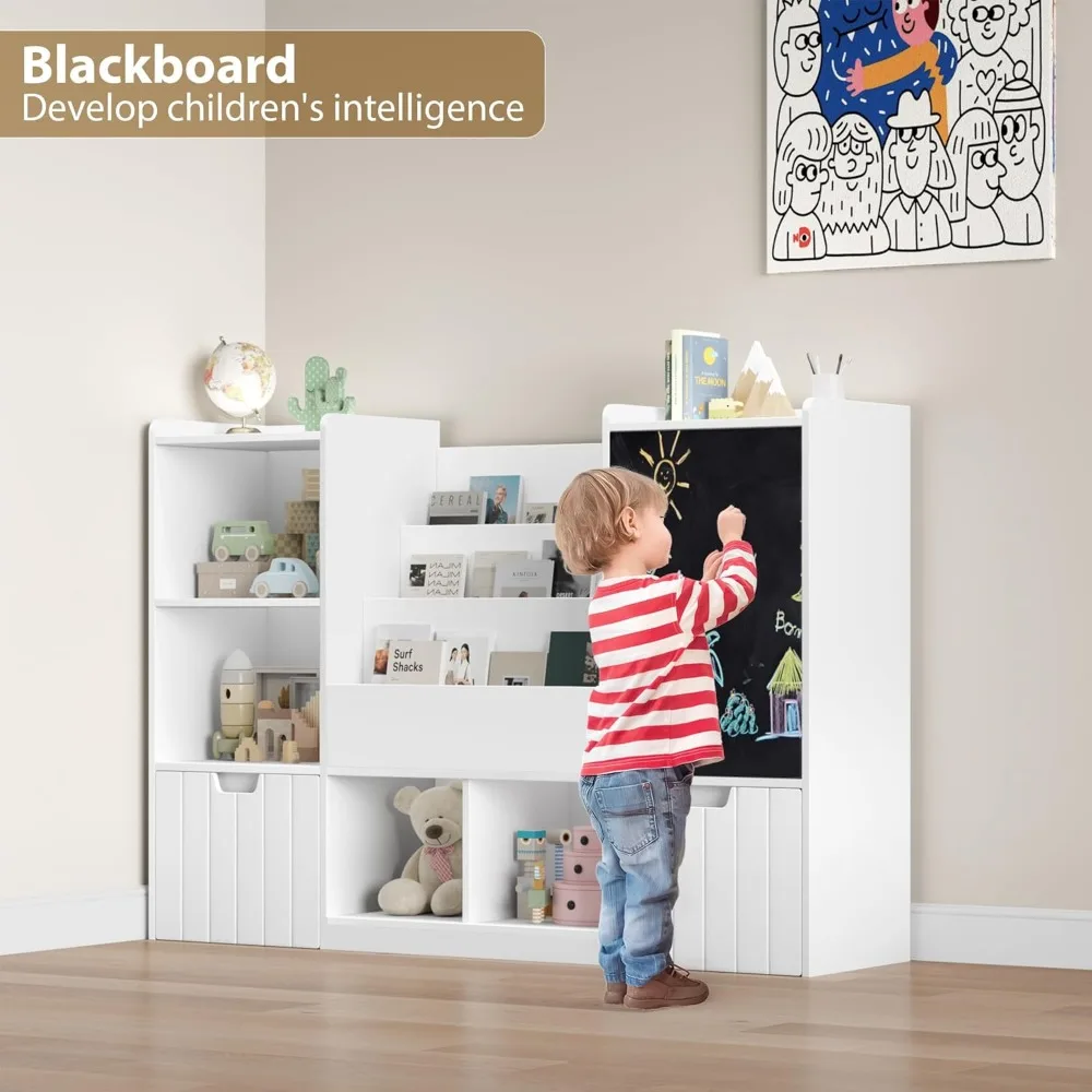 Toy Storage Organizer, Large Toy Organizer and Storage with Chalkboard,Kids Bookshelf and Bookcase with Movable Drawers 3
