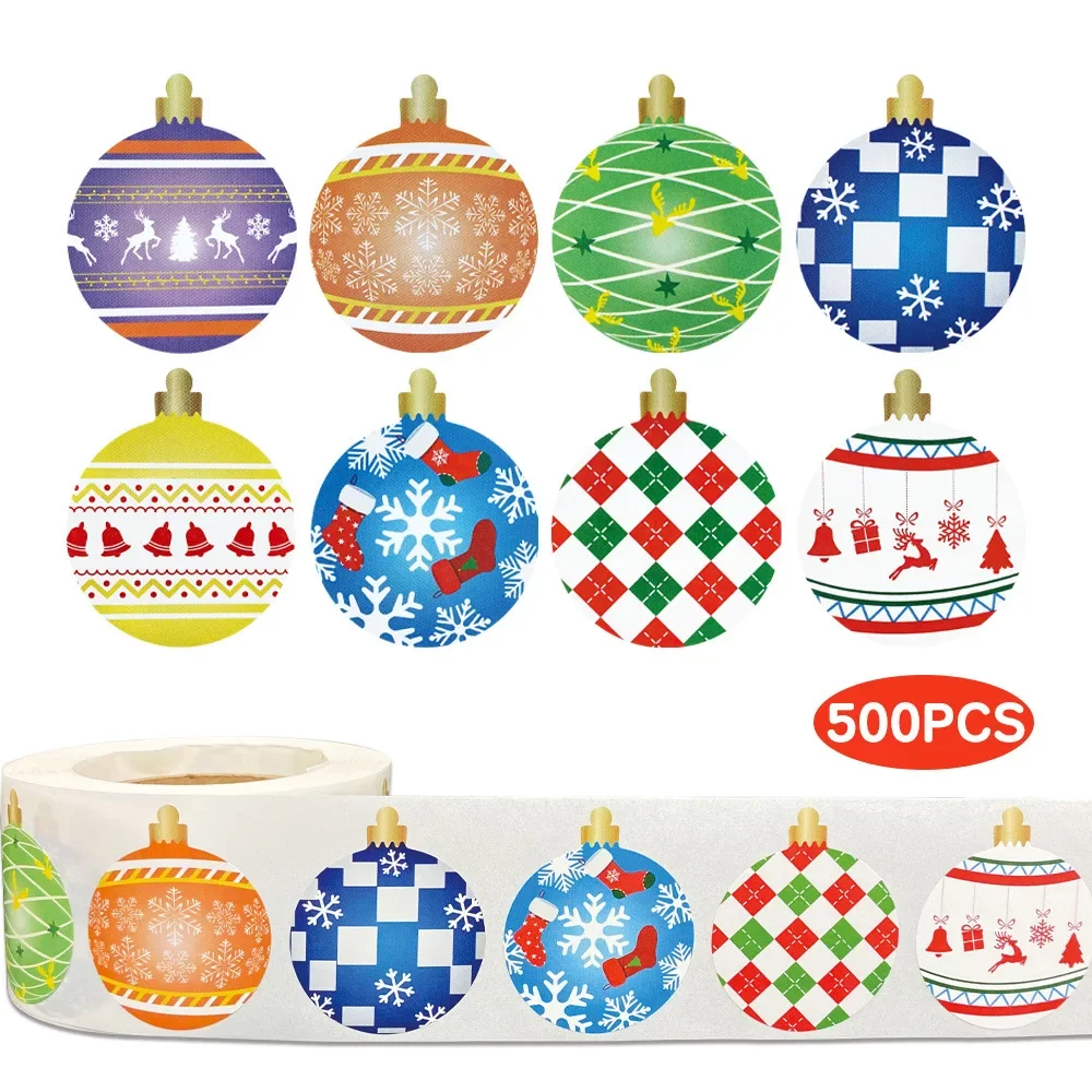 

500Pcs Christmas Balls Stickers Christmas Home Decoration Stickers Holiday Gift Sealing Labels Party Supplies