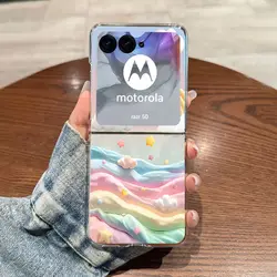 Luxury Colorful Rainbow Transparent Phone Case - Hard PC Back Cover for Moto Razr 50 (Clear)
