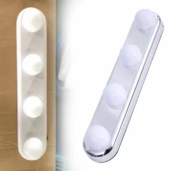 LED 실내 메이크업 거울 조명, 화장대 벽 램프, 흡입 컵 장착, 드레싱 테이블 독서 조명, 4 전구