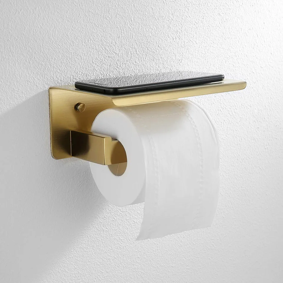 Description Picture 6 of itemBathroom Hardware Toilet Paper Holder With Placement Shelf Roll Paper Holder Matte Black And Brushed Gold Color