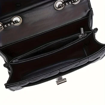 حقيبة كروس ترتان صغيرة سوداء أنيقة بحزام كتف قابل للتعديل، قفل دوار للإغلاق، حقيبة يد من الجلد الصناعي مبطنة بالبولي فينيل كلوريد للنساء