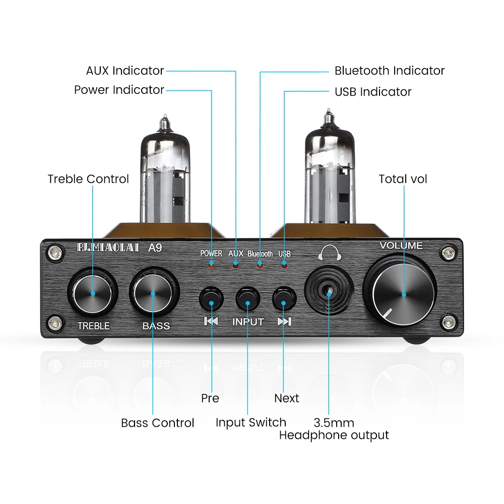 Vácuo Bile Tubo Pré-amplificador Ne5532 op Amp Aux Bluetooth 5.0 Usb Rca Hifi Stereo Mini Fone de Ouvido Pré-amplificador 16300ohm Pj.miaolai 6k4 - Image 2