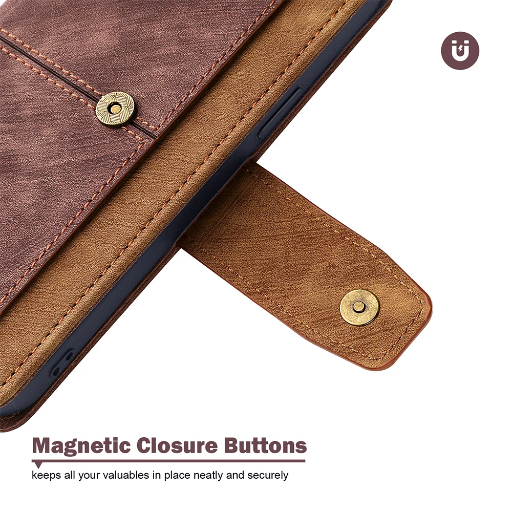 Elegant Leather Wallet Phone Case with Metal Buckle and Magnetic Flip Cover