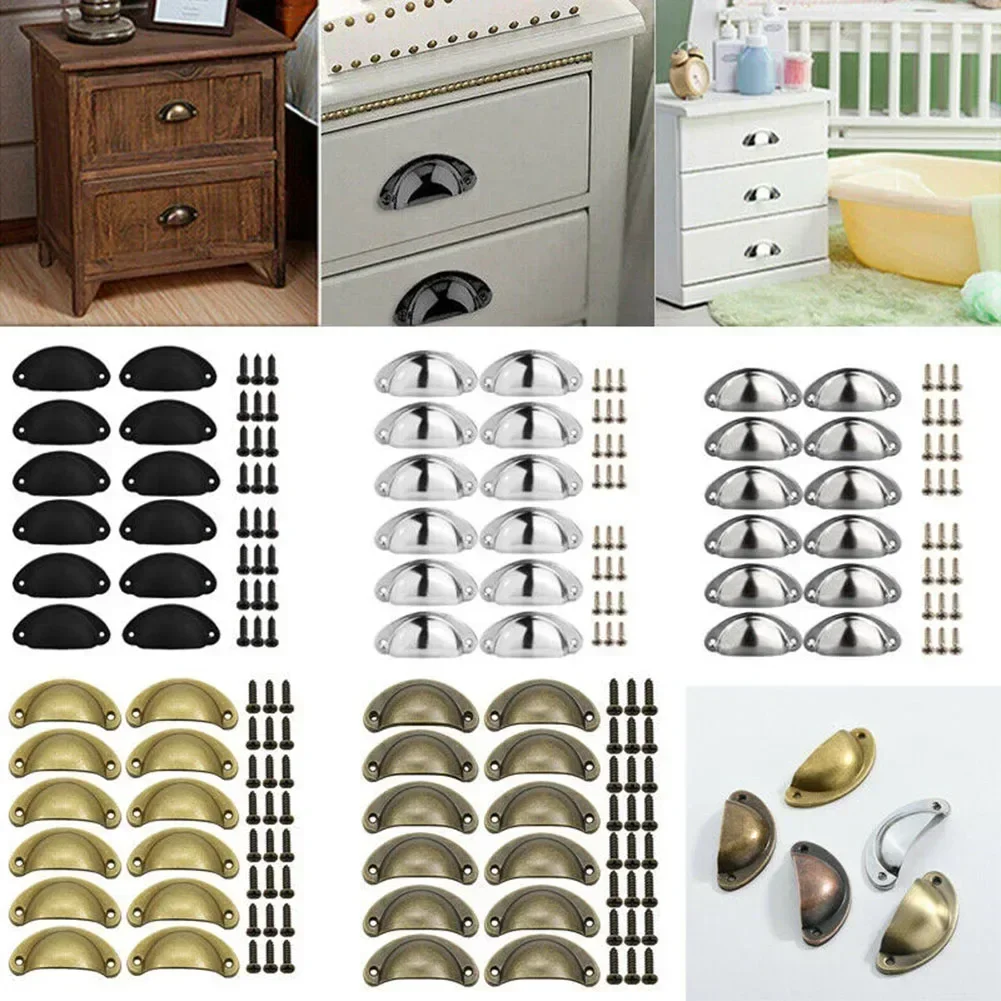 Retro Kitchen Drawer Cabinet Door Furniture Handles Iron Antique Shell Pull Handles 12PCS