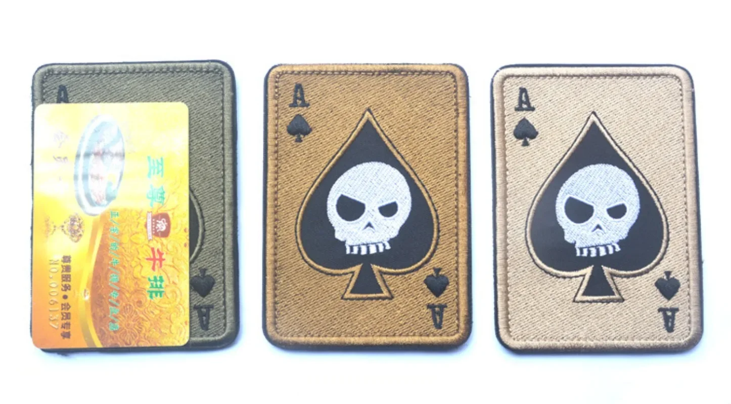 Death Card Poker Ace of Spades Patches, Patch de bordado tático para vestuário, Emblema militar do punk, Bolsa