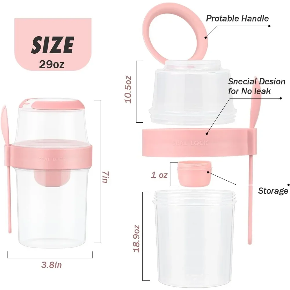 2Pcs Overnight Oats Container, 870ML Yogurt Pots Reusable Salad Cups with Lid Spoon Breakfast Jar Breakfast Pot 4