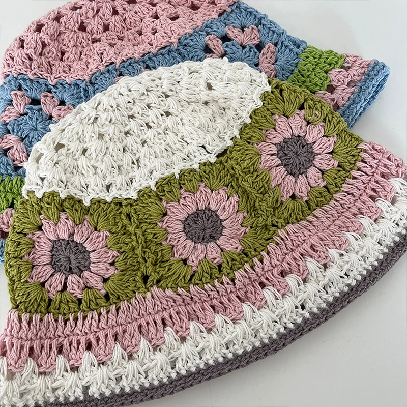 2023 Summer Flower  Crochet Hat Funny Novelty Beanies  Knit  Cap Bucket Hat Women Korean Style Panama Y2k Accessories 6