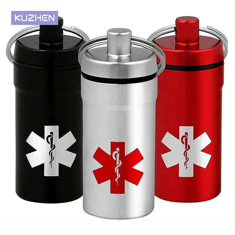 

key holder Aluminum Waterproof Pill Shaped Box Bottle Holder Container Keychain medicine Keyring keychain box Hot Selling