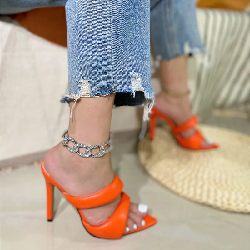 Kcenid Sexy Pointed Toe High Heels Slippers Summer Thin Heels Fashion Women Sandals Ladies Club Stripper Slides Shoes Woman