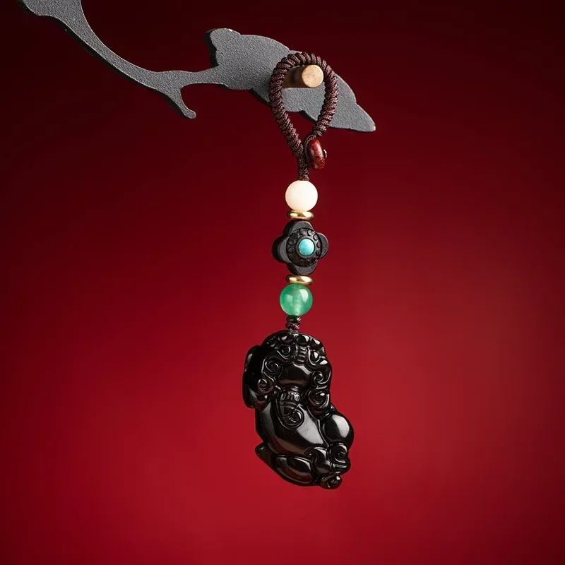 Natural Obsidian Turquoise Pixiu Car Keychain Ethnic Braid Personalized Literature New Chinese Style Auspicious Beast Pendant