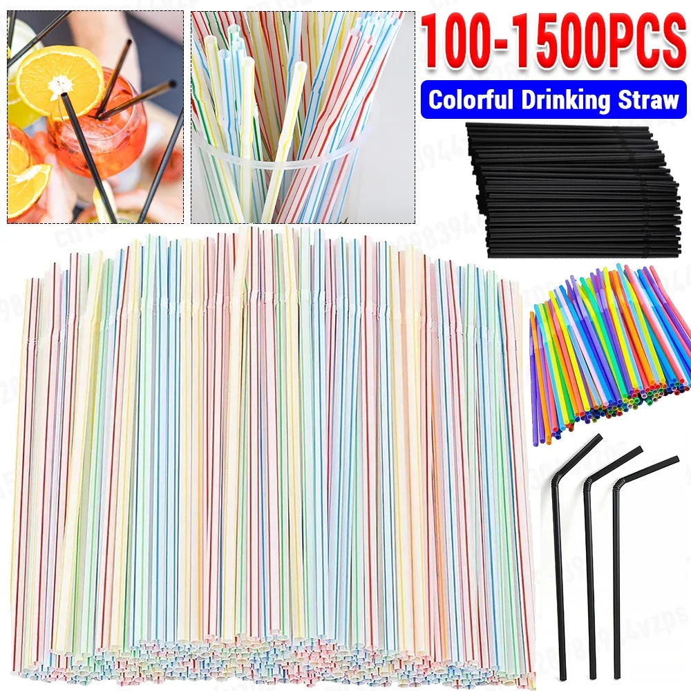 100-1000Pcs Drinking Straws Colorful & Black rietjes Flexible Wedding Party Supplies Drinking Milk Straws Kitchen Wholesale
