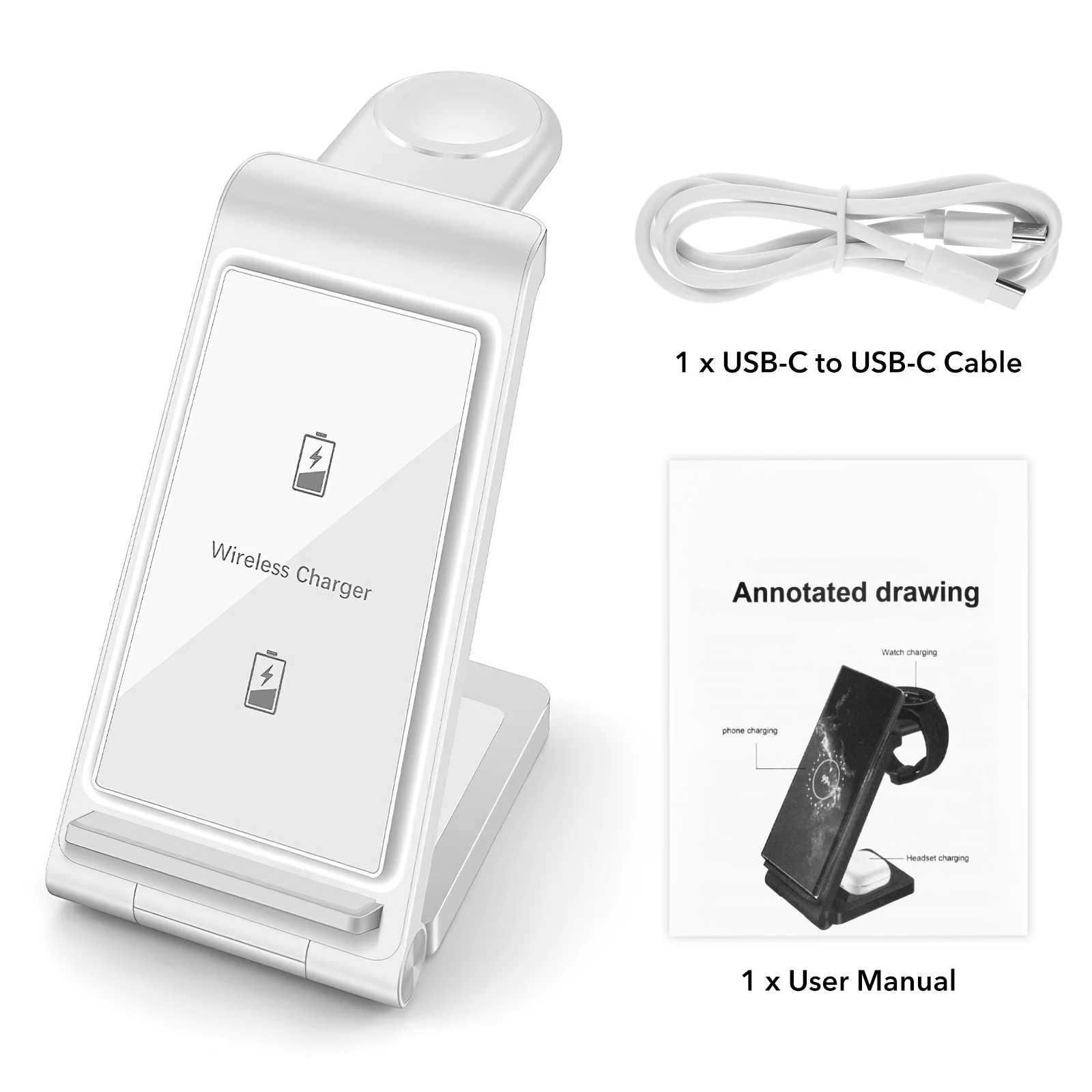 

Беспроводная зарядная подставка 3 в 1, Беспроводная складная подставка для быстрой зарядки, совместима с Apple Watch и большинством телефонов