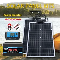 Onduleur avec panneau solaire 4000/1000W, contrôleur 10A-100A, alimentation 12V/110V/220V, équipement de camping, batterie automobile 1