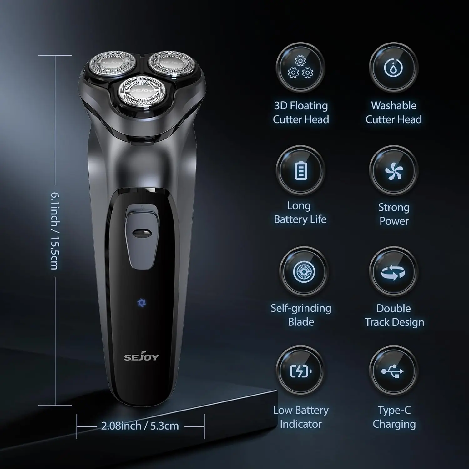 Sejoy 3D Rotary Electric Shaver for Men Advanced Dry Wet Pop-up Trimmer Rechargeable Perfect Fathers Day Gift for Dad, Husband 2