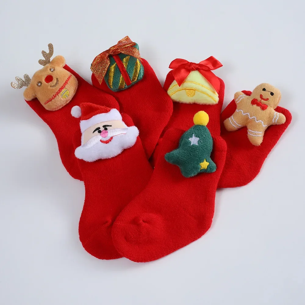 Winter New Merry Christmas Gift Warm Terry Long Socks Baby Cute Cartoon Doll Thermal Home Stocking for Kids Accessories
