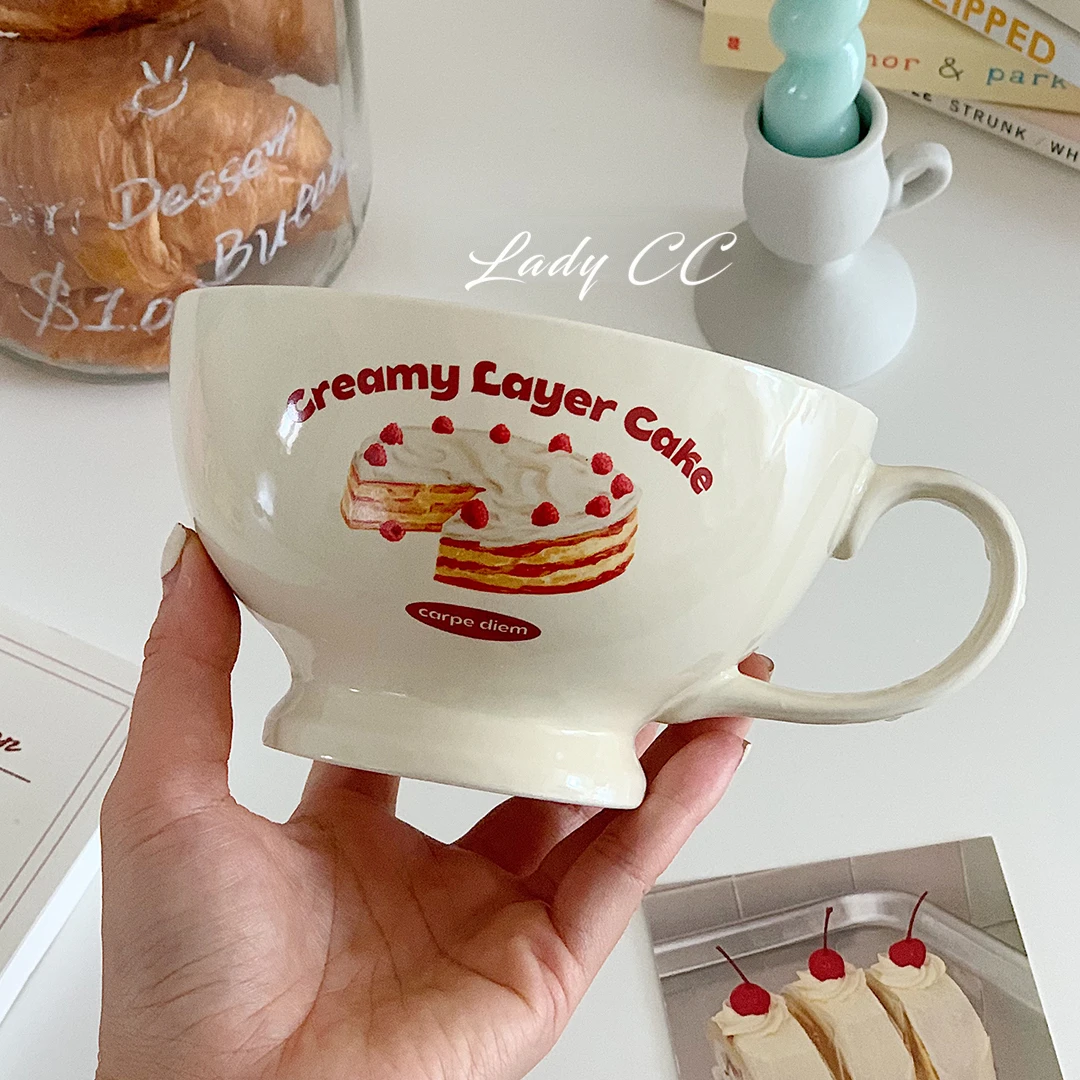 Ladycc Korean Mug Ceramic Bowl Large Capacity Cereal Bowl Retro Cute